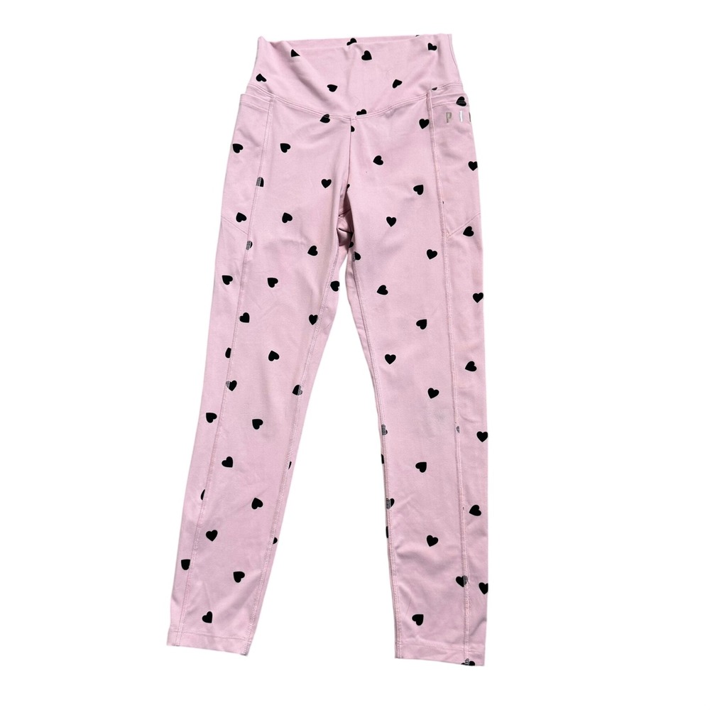 VICTORIA'S SECRET Women's Small Pink Black Ultimate Heart Print Leggings Pocket